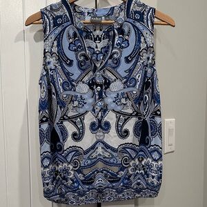 New York & Company Blue and White Paisley Blouse